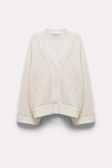 Dorothee Schumacher Open knit v-neck cardigan in wool-cashmere orchid white