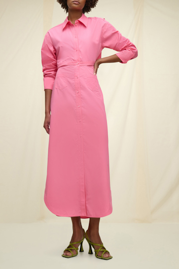 Dorothee Schumacher Cotton shirtdress with cutout cape back bright pink