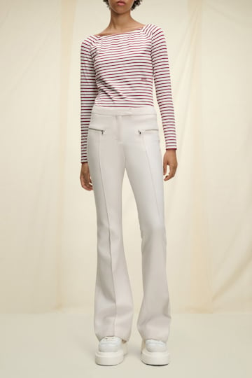 Dorothee Schumacher Embroidered striped top with a bateau neckline cream red mix